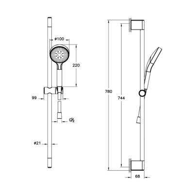 Artema Base Round A45909 1F Sürgülü El Duşu Takımı, Krom - 2