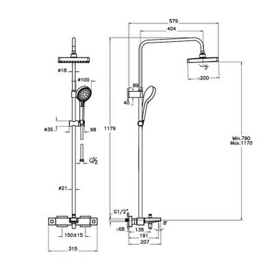 Artema Base Square A47304 Duş Sistemi, Krom - 2