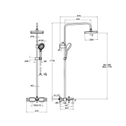 Artema Base Square A4730436 200 Duş Kolonu Ve Termostatik Banyo Bataryası Sistemi, Mat Siyah - 2