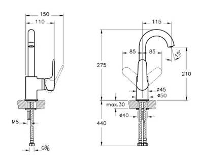 Artema Root Round Lavabo Bataryası A42754 Döner Borulu - Krom - 2