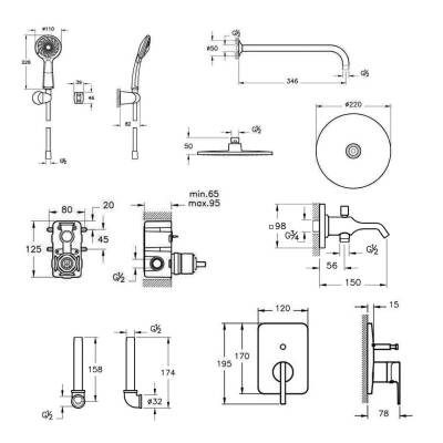VitrA Suit Ankastre Elduşlu Banyo/Duş Seti,6 Parça, Krom (A42286, A42490, A45652, A41949, A45708, A45679,A42249) - 2