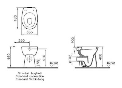 VitrA Conforma Yerden klozet 5815L003-0593 Arkası açık - sığ - özel ihtiyaç - 48 cm - taharet borulu - beyaz - 2