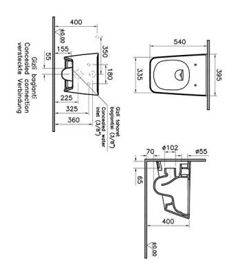 VitrA Equal Asma klozet 7245B476-0090 Rim-ex - gizli montajlı - 54 cm - taharet borulu - taharet borusu girişi sıva altı uygulamalı - Clean - mat taş gri - 2