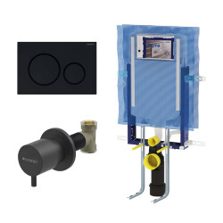 Geberit Sigma20 Yuvarlak Gömme Rezervuar Seti, Parlak/Mat Siyah - Geberit