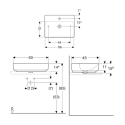 Geberit VariForm 500.780.01.2 Çanak Lavabo - Dikdörtgen - Beyaz 60cm - 3