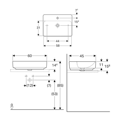 Geberit VariForm 500.780.01.2 Çanak Lavabo - Dikdörtgen - Beyaz 60cm - 3