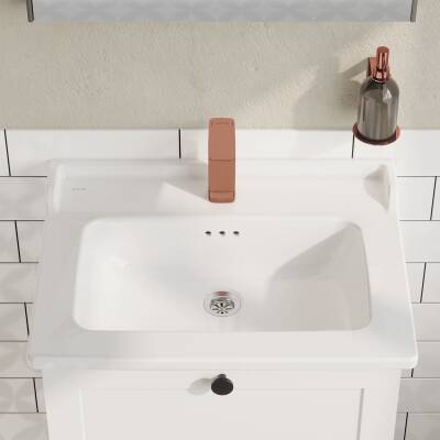 VitrA Integra Classic Etajerli lavabo 7000B003-0001 Dikdörtgen - 60x46 cm - tek armatür delikli - su taşma delikli - beyaz - 2