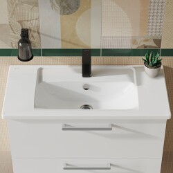VitrA Integra Etajerli lavabo 7036B003-0001 Dikdörtgen - kompakt - 80x39 cm - tek armatür delikli - su taşma delikli - beyaz - 2