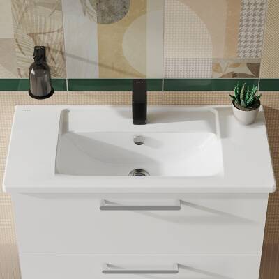 VitrA Integra Etajerli lavabo 7036B003-0001 Dikdörtgen - kompakt - 80x39 cm - tek armatür delikli - su taşma delikli - beyaz - 2