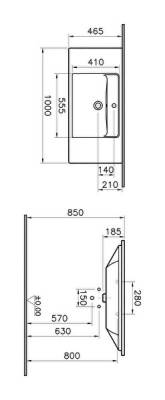 VitrA Integra Etajerli lavabo 7057B003-0001 Dikdörtgen - 100x47 cm - tek armatür delikli - su taşma delikli - beyaz - 3