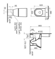 VitrA Integra Takım klozet 7093B003-0610 Rim-ex - duvara tam dayalı - özel ihtiyaç - 62 cm - taharet borulu - taharet borusu girişi sıva altı uygulamalı - beyaz - 2