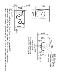 VitrA Metropole Asma klozet 7672B020-0559 Rim-ex - gizli montajlı - 56 cm - taharet borulu - taharet borusu girişi sıva altı uygulamalı - mat bej - 3