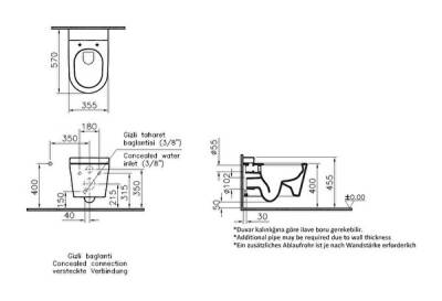 VitrA Nest Asma klozet 5176B003-1685 Rim-ex - gizli montajlı - 57 cm - taharet borulu - taharet borusu girişi sıva altı uygulamalı - Fresh - beyaz - 5