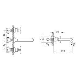 VitrA Origin Classic 3 Delikli Ankastre Lavabo Bataryası (Sıva Üstü) Mat Siyah A4289036 - 2
