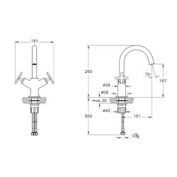 VitrA Origin Classic  Lavabo Bataryası A4288425 Çift Kumandalı Fırçalı Altın - 2