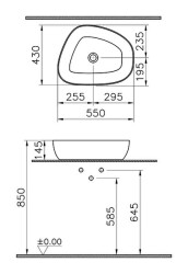 VitrA Outline Çanak lavabo 5991B403-0016 Tv shape - 55x43 cm - armatür deliksiz - su taşma deliksiz - Clean - beyaz - 4