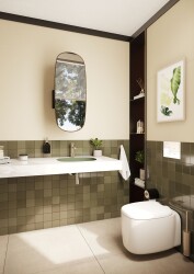 VitrA Plural Çanak lavabo 7810B475-0016 Oval - kompakt - 45x38 cm - armatür deliksiz - su taşma deliksiz - Clean - mat yosun yeşili - 2