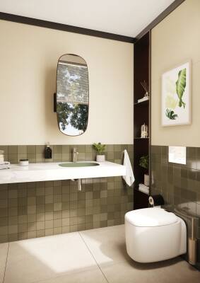 VitrA Plural Çanak lavabo 7810B475-0016 Oval - kompakt - 45x38 cm - armatür deliksiz - su taşma deliksiz - Clean - mat yosun yeşili - 2