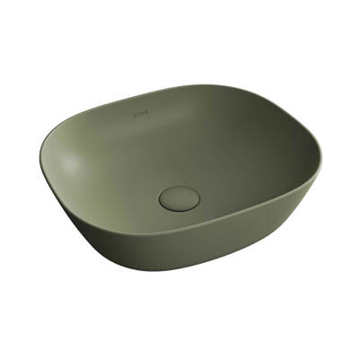 VitrA Plural Çanak Lavabo 7810B475-0016 Oval - Kompakt - 45x38 cm - Armatür Deliksiz - Su Taşma Deliksiz - Clean - Mat Yosun Yeşili - 1