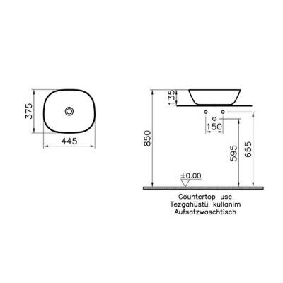 VitrA Plural Çanak Lavabo 7810B475-0016 Oval - Kompakt - 45x38 cm - Armatür Deliksiz - Su Taşma Deliksiz - Clean - Mat Yosun Yeşili - 2