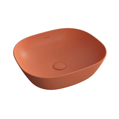 VitrA Plural Çanak Lavabo 7810B477-0016 Oval - Kompakt - 45x38 cm - Armatür Deliksiz - Su Taşma Deliksiz - Clean - Mat Terra Rosa - 1