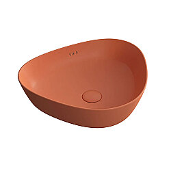 VitrA Plural Çanak Lavabo 7812B477-0016 Üçgen - Kompakt - 45x40 cm - Armatür Deliksiz - Su Taşma Deliksiz - Clean - Mat Terra Rosa 