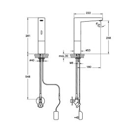 Artema Root Square Temassız Çanak Lavabo Bataryası A47130 Elektrikli - tek su girişli - krom - 2