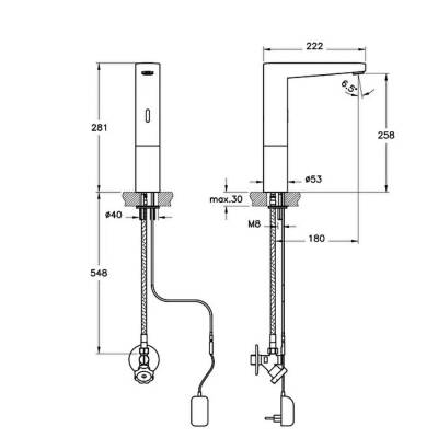 Artema Root Square Temassız Çanak Lavabo Bataryası A47130 Elektrikli - tek su girişli - krom - 2