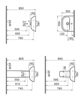 VitrA S20 Lavabo 5500L003-0001 Oval - kompakt - 45x36 cm - tek armatür delikli - su taşma delikli - beyaz - 3