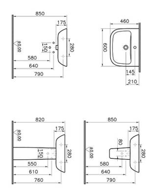 VitrA S20 Lavabo 5503L003-0001 Oval - 60x46 cm - tek armatür delikli - su taşma delikli - beyaz - 4