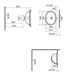 VitrA S20 Tezgahaltı lavabo 6039B003-0012 Oval - kompakt - 45x38 cm - armatür deliksiz - su taşma delikli - beyaz - 2