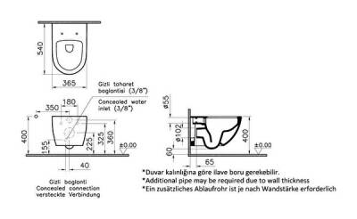 VitrA Sento Asma klozet 7748B020-0559 Rim-ex - gizli montajlı - 54 cm - taharet borulu - taharet borusu girişi sıva altı uygulamalı - mat bej - 3