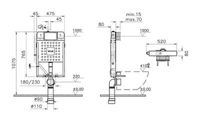 VitrA V8 Gömme Rezervuar 768-1800-01 Asma klozetler için metal ayaksız - 3/6 L - 2