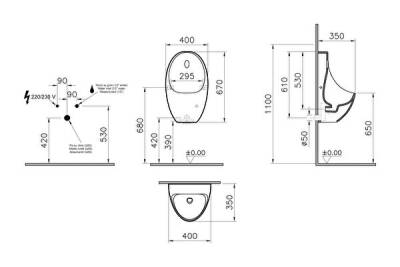 VitrA Temassız Pisuvar 5999B003-5556 Rim-ex - temassız - arkadan su girişli - beyaz - 2
