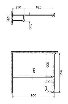 VitrA Arkitekta Duvar-Zemin Tutunma Barı A44469 90° Açılı - 2