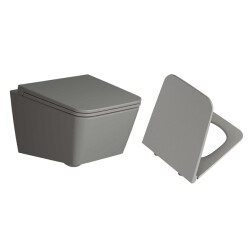 VitrA Equal Rim-ex Asma Klozet Ve Soft Kapak Takımı, Clean, Mat Taş Gri, 7245B476-0090+119-076-009 - 1