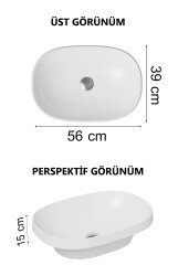 VitrA Frame Tezgahüstü lavabo 5652B403-0016 Oval - 55x39 cm - armatür deliksiz - su taşma deliksiz - Clean - beyaz - 4