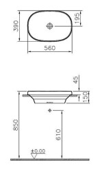 VitrA Frame Tezgahüstü lavabo 5652B403-0016 Oval - 55x39 cm - armatür deliksiz - su taşma deliksiz - Clean - beyaz - 5