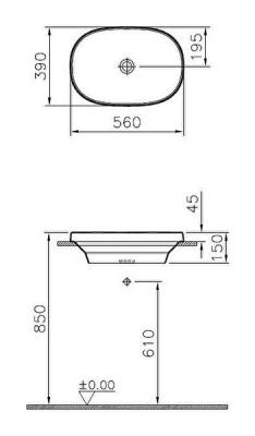 VitrA Frame Tezgahüstü lavabo 5652B403-0016 Oval - 55x39 cm - armatür deliksiz - su taşma deliksiz - Clean - beyaz - 5