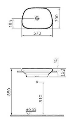 VitrA Frame Tezgahüstü lavabo 5653B403-0016 Tv shape - 55x39 cm - armatür deliksiz - su taşma deliksiz - Clean - beyaz - 3