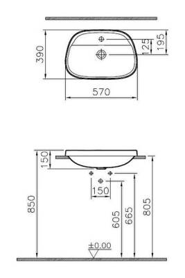 VitrA Frame Tezgahüstü lavabo 5696B403-0041 Tv shape - 55x39 cm - tek armatür delikli - su taşma deliksiz - Clean - beyaz - 4