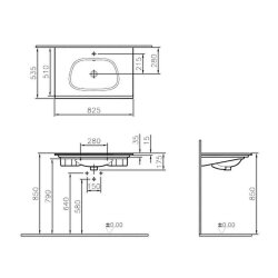 VitrA Frame Etajerli Lavabo 5708B403-0001 Dikdörtgen - 85x54 cm - Tek Armatür Delikli - Su Taşma Delikli - Clean - Beyaz - 2