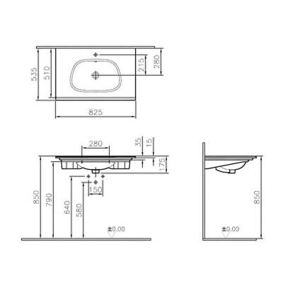 VitrA Frame Etajerli Lavabo 5708B403-0001 Dikdörtgen - 85x54 cm - Tek Armatür Delikli - Su Taşma Delikli - Clean - Beyaz - 2