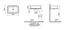 VitrA Geo Çanak lavabo 7425B070-0012 Dikdörtgen - 60x39 cm - armatür deliksiz - su taşma delikli - siyah - 2