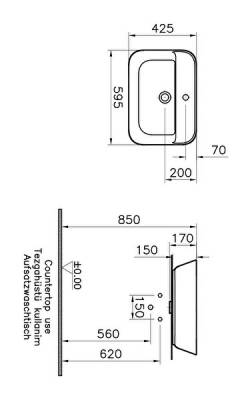 VitrA Geo Çanak lavabo 7426B003-0001 Dikdörtgen - 60x43 cm - tek armatür delikli - su taşma delikli - beyaz - 3
