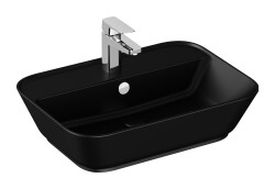 VitrA Geo Çanak lavabo 7426B083-0001 Dikdörtgen - 60x43 cm - tek armatür delikli - su taşma delikli - mat siyah 