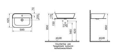 VitrA Geo Çanak lavabo 7426B083-0001 Dikdörtgen - 60x43 cm - tek armatür delikli - su taşma delikli - mat siyah - 2