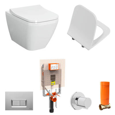VitrA Integra Square Rim-Ex Asma Klozet, Soft Kapak ve Gömme Rezervuar Seti - 1