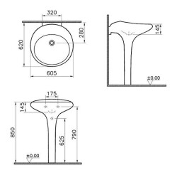 VitrA İstanbul Lavabo 4251B403-0016 Yuvarlak - 60x62 cm - armatür deliksiz - su taşma deliksiz - Clean - beyaz - 4