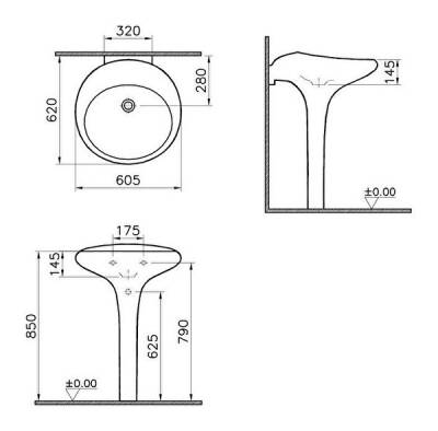 VitrA İstanbul Lavabo 4251B403-0016 Yuvarlak - 60x62 cm - armatür deliksiz - su taşma deliksiz - Clean - beyaz - 4
